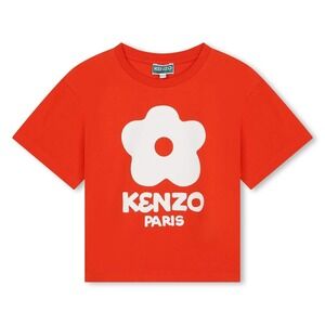 KENZO KIDS Girls Red Flower Designer Logo Basic Crewneck T-Shirt Sz 6A
